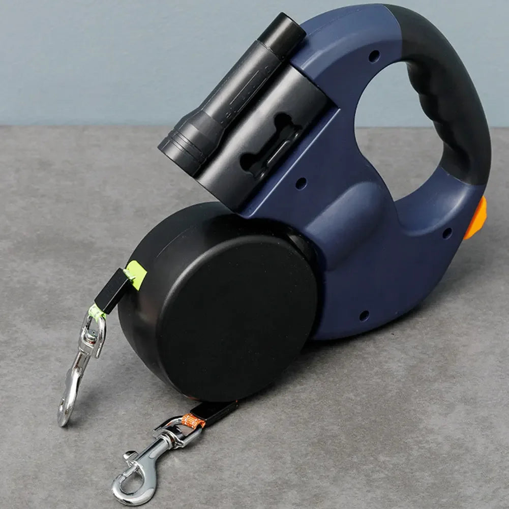 Double Headed Dog Leash Dual Pet Leash 360 Degree Swivel Retractable Dog Leash with LED Light for Small Medium Dogs