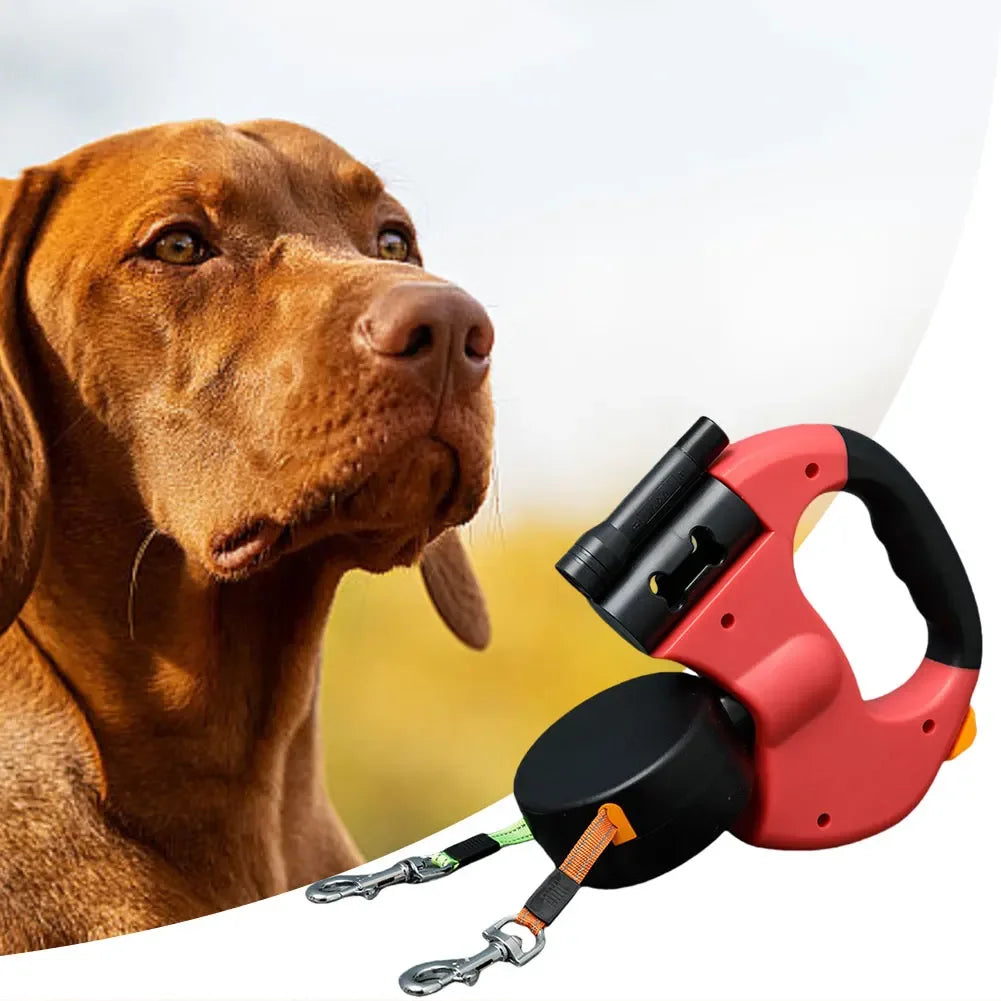 Double Headed Dog Leash Dual Pet Leash 360 Degree Swivel Retractable Dog Leash with LED Light for Small Medium Dogs