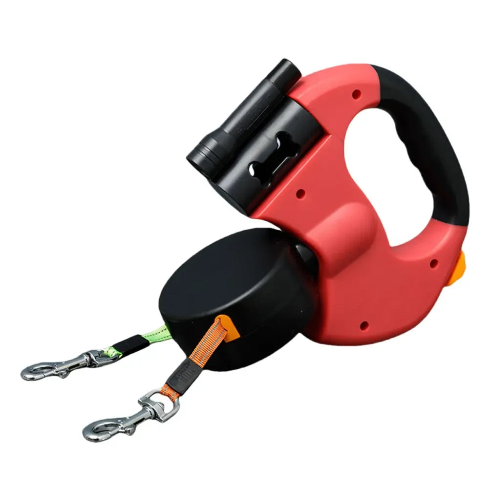 Double Headed Dog Leash Dual Pet Leash 360 Degree Swivel Retractable Dog Leash with LED Light for Small Medium Dogs